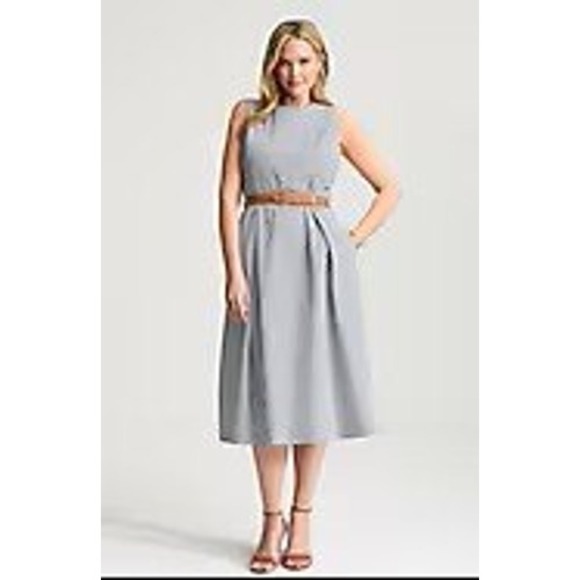 J. Jill Dresses & Skirts - J.Jill Pleat-Front A-Line Midi Dress Bayside Blue White Stripe Size M NEW